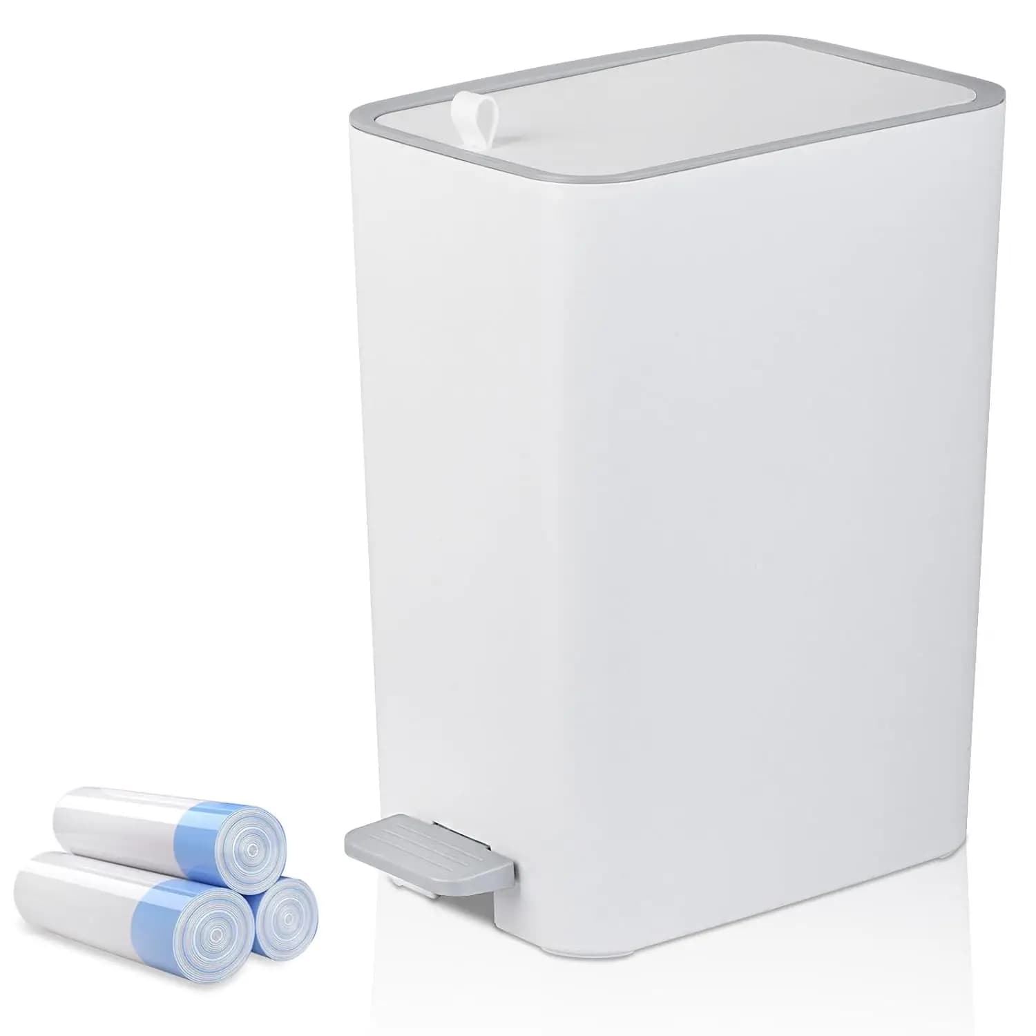 2.1 Gallon Step Trash Can with Lid, Slim Bathroom Wastebasket for Bedroom, Office, Dorm, White
