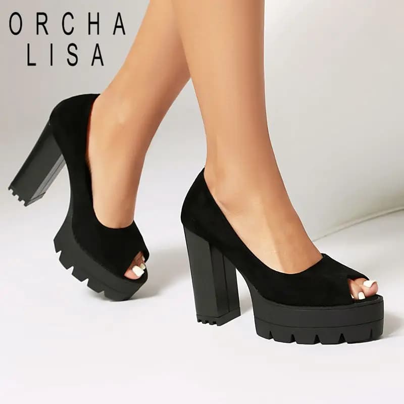ORCHA LISA Hot Sexy Female Sandals Peep Toe 11cm Thick Heels 35cm Platform Slip Dating Party Shoes Large Size 43 44 45 46 Fall