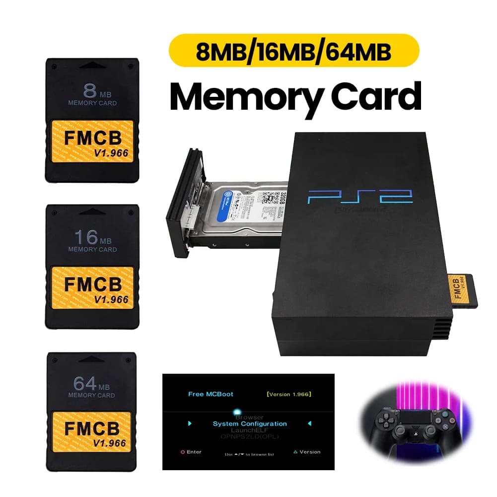 Scheda di Memoria Free McBoot v1.966 da 8MB/16MB/32MB/64MB/256MB per Sony PS2 Playstation 2, Scheda di Memoria Estesa FMCB per Salvare i Giochi