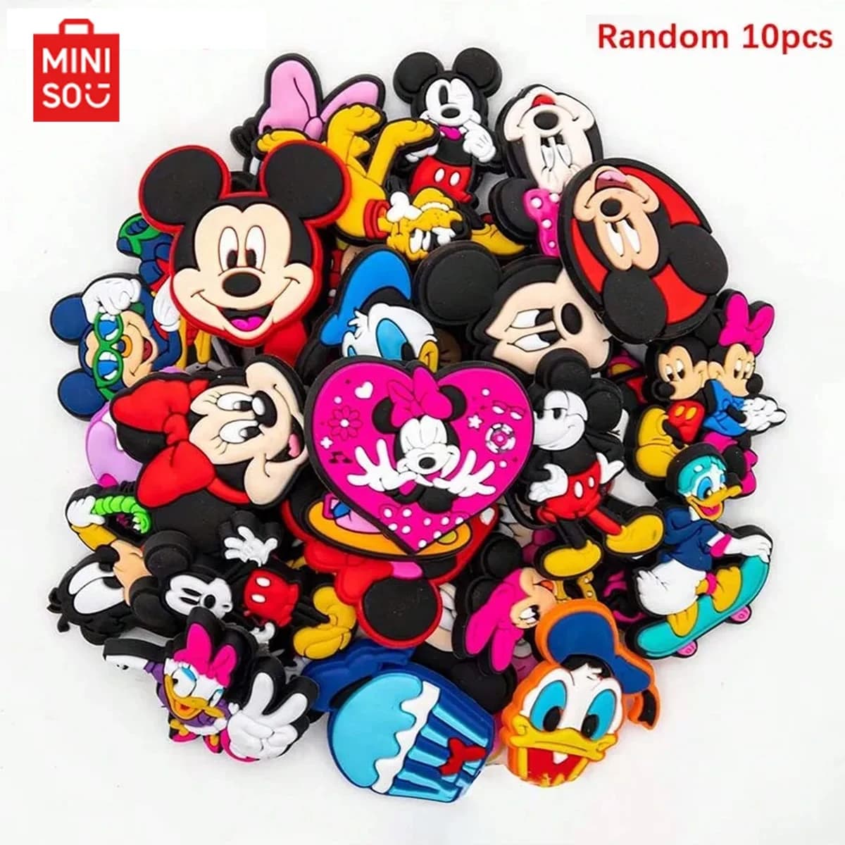 MESUCA 10pcs Mickey Random Shoe Decorations Accessories Charms For Clogs Bogg Bag Bubble Slides Sandals