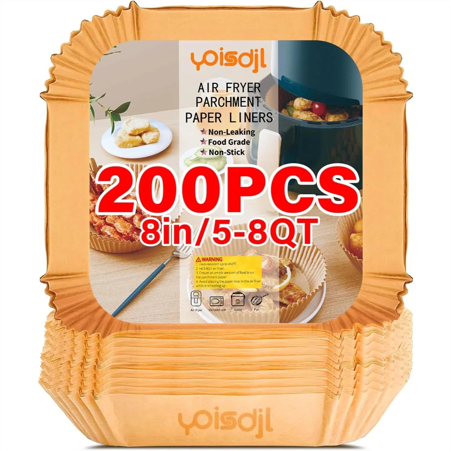 200 Fogli di Carta da Forno Monouso per Friggitrice ad Aria, Quadrati da 22 cm, per Friggitrice ad Aria, Cottura al Forno, Arrosto, Microonde, Antiaderenti e Resistenti all'Olio