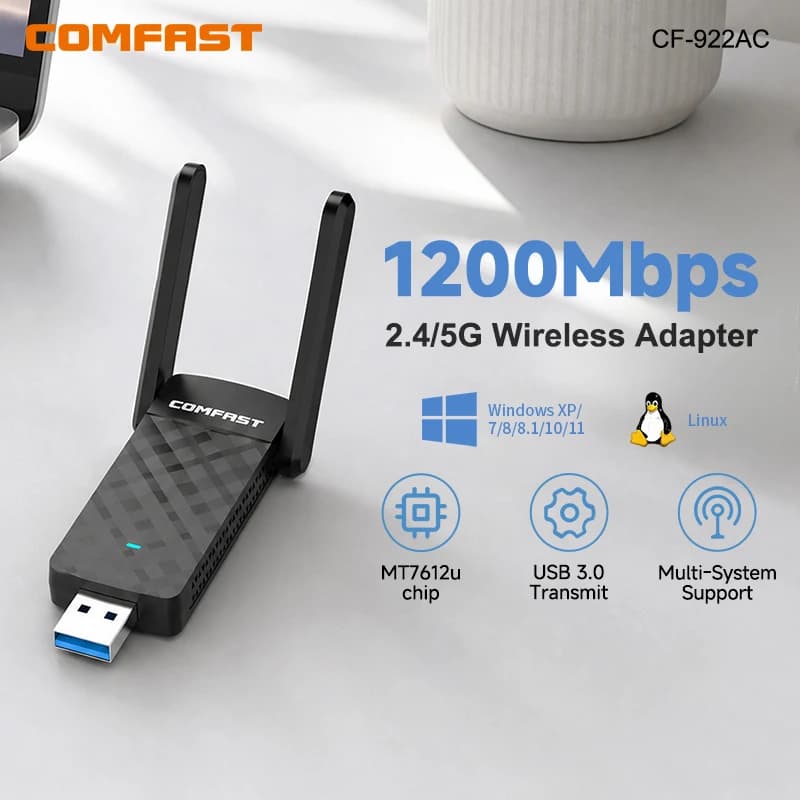 COMFAST 1300M MT7612U/RTL8814AU Scheda di rete Ricevitore WiFi USB da 5,8 GHz Dual Band Desktop Wireless Linux Adattatore Wi-Fi Antenna