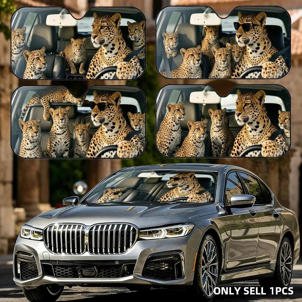 Parasole per Auto Leopardato in Alluminio Riutilizzabile, Protezione UV e Isolamento Termico per Parabrezza