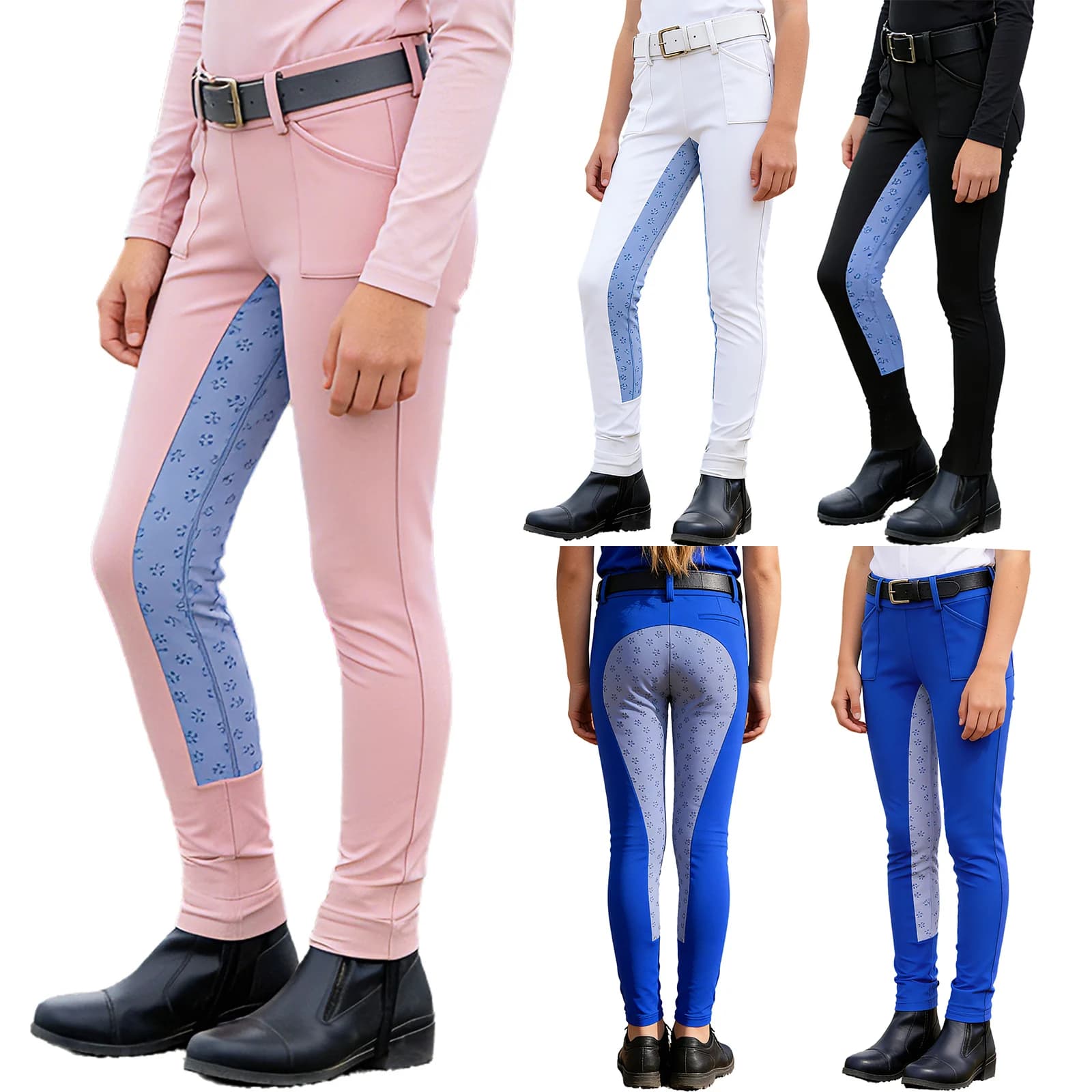 Pantaloni da equitazione per bambine, leggings antiscivolo a vita alta con elastico e tasche, per l'allenamento a cavallo