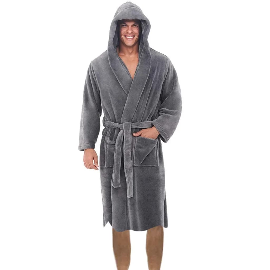 Men's Long Bathrobe Home Dress Nightwear Solid color Autumn Winter Pile Warm Long dress Pijama Antifreeze