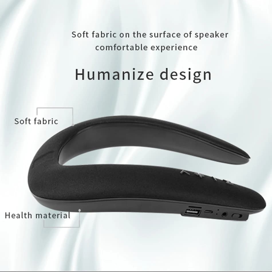 Altoparlante Bluetooth wireless Altoparlante portatile montato sul collo Supporto radio FM stereo Slot per scheda SD con microfono per giochi