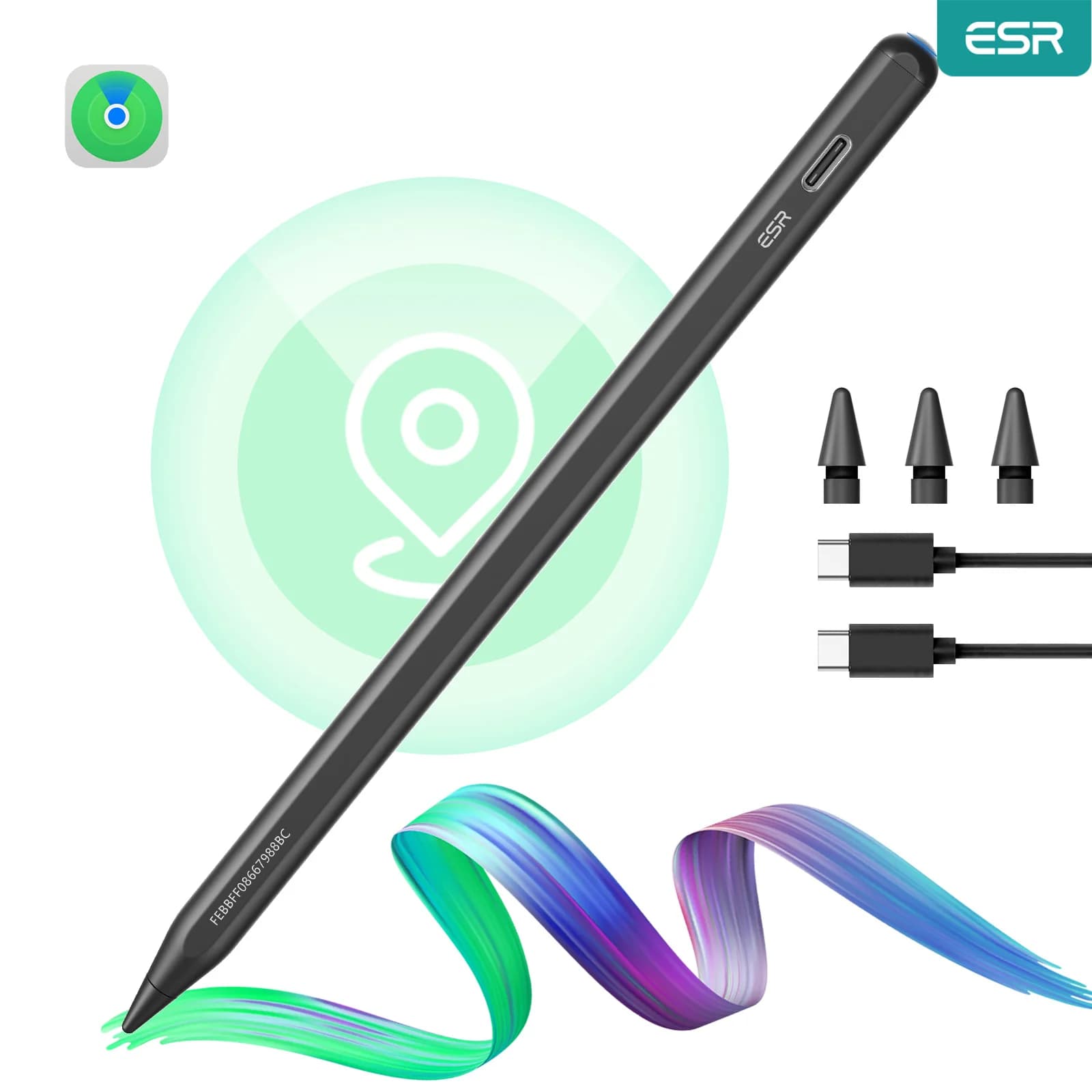 ESR iPad Pencil compatibile con iPad 2018-2025, con funzione Find My e ricarica rapida, per iPad Pro 12.9/13/11 e Air 11/13