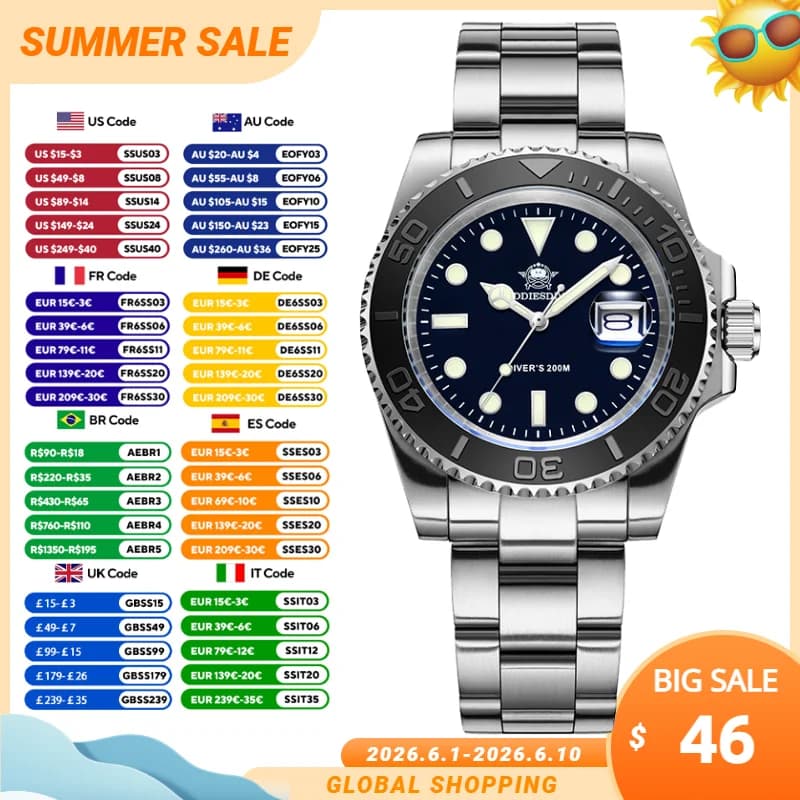 ADDIESDIVE Orologio da polso al quarzo da uomo da 41 mm in acciaio inossidabile 316L Super Luminous Pop Watch 200 m Orologi sportivi impermeabili per esterni