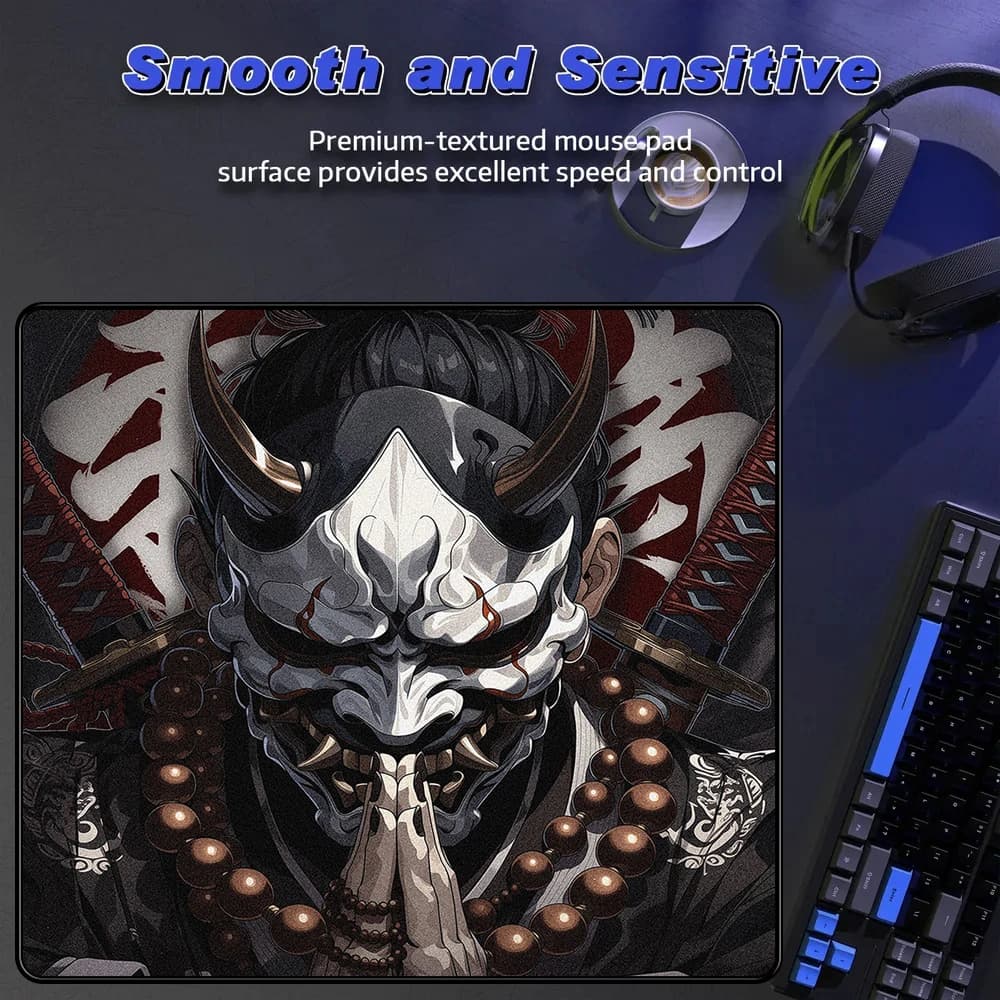 Tappetino per Mouse da Gioco Professionale Oni Mask Samurai, Antiscivolo, per E-Sports, 45*40cm, Impermeabile