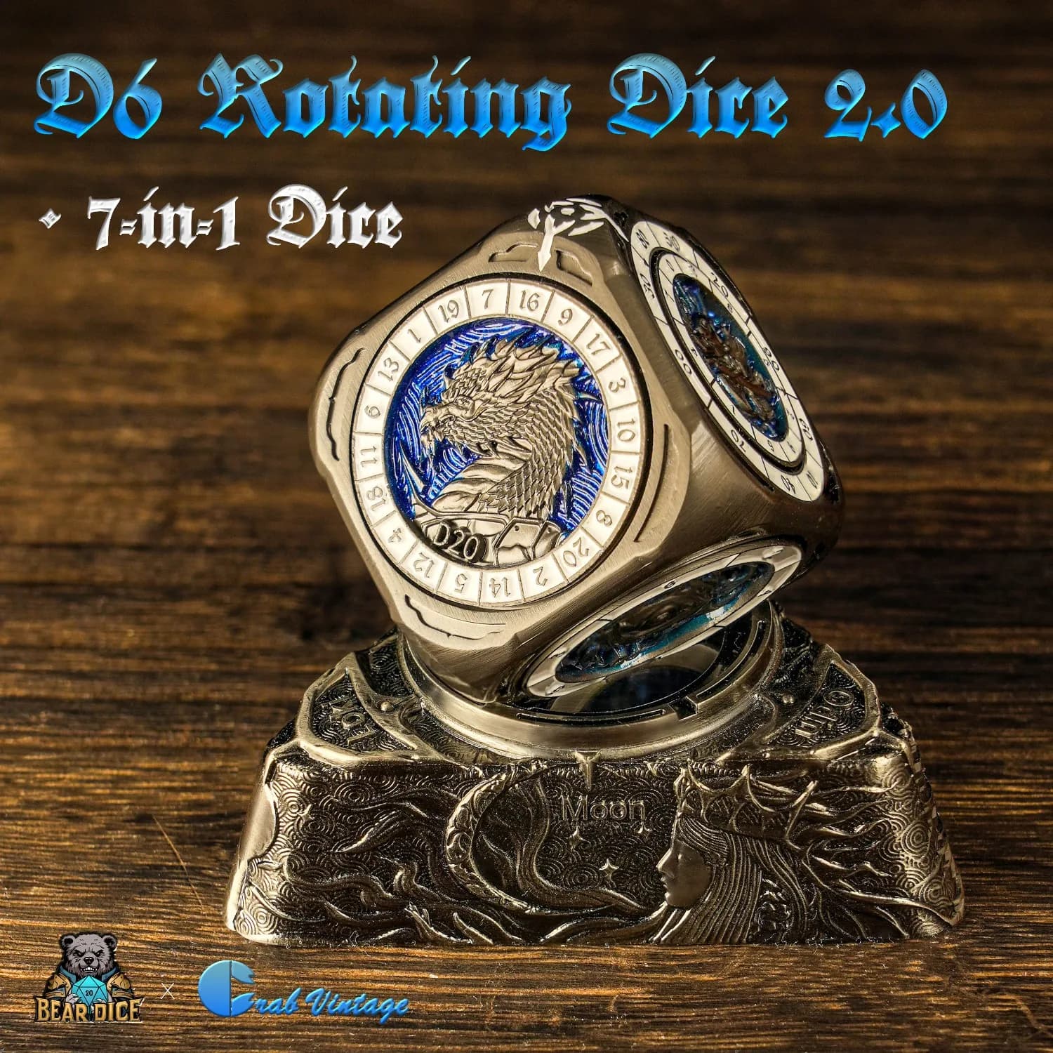 Bear DiceEDC D6 Dice rotante 2.0 Dadi metallici rotanti a sei facce 7 in 1 Fidget Spinner Giocattolo antistress da tavolo
