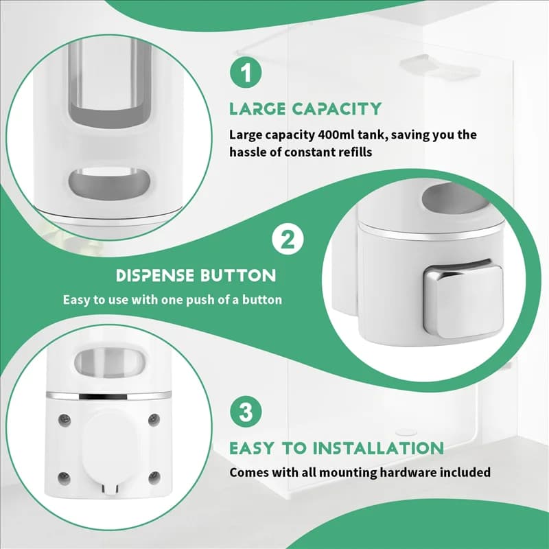 A20F-400Ml Dispenser di sapone per montaggio a parete, contenitore manuale per lozione per dispenser di gel doccia per shampoo a mano per bagno e cucina