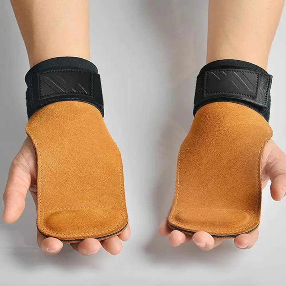 Double Layer PU Leather Gloves Cowhide Palm Anti-Skid Gym Training Gloves Wrist Strap Grip Pads Weight Lifting Gloves