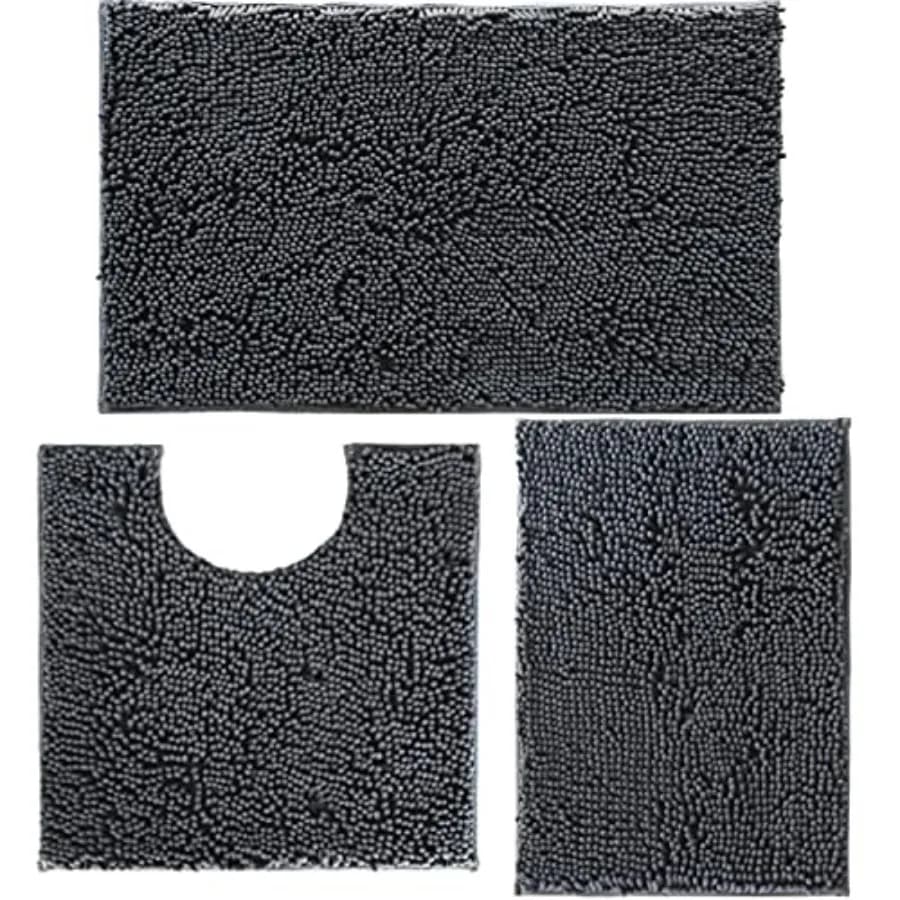 Set di tappeti da bagno antiscivolo, 3 pezzi, tappetino da bagno lavabile in ciniglia con retro in PVC, tappeto da bagno assorbente.