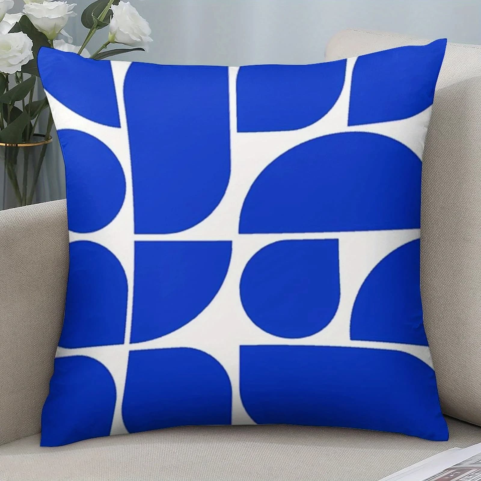 minimalist geometric pillow cover blue abstract pattern polyester cushion for living room bedroom decor machine washable