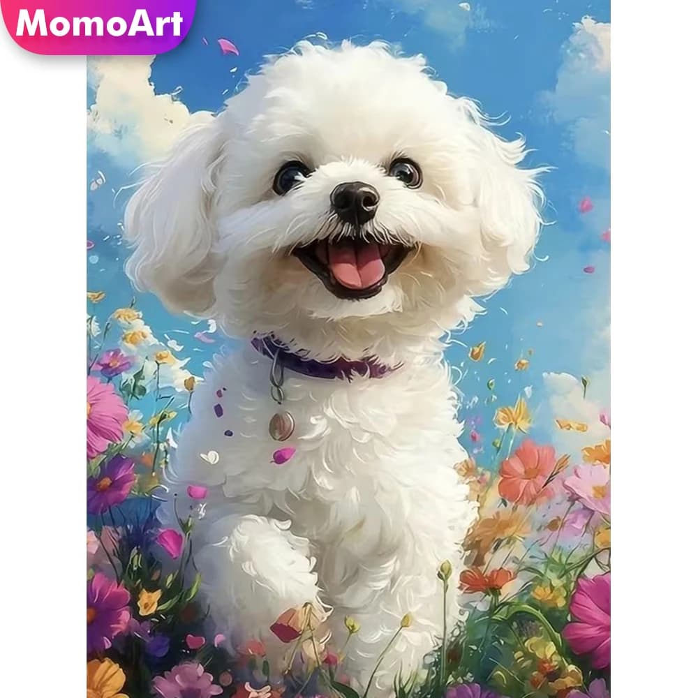 Momoart Pittura Diamantata Fai da Te con Diamanti Quadrati e Rotondi, Mosaico Animale Cane, Ricamo con Strass, Decorazione per la Casa