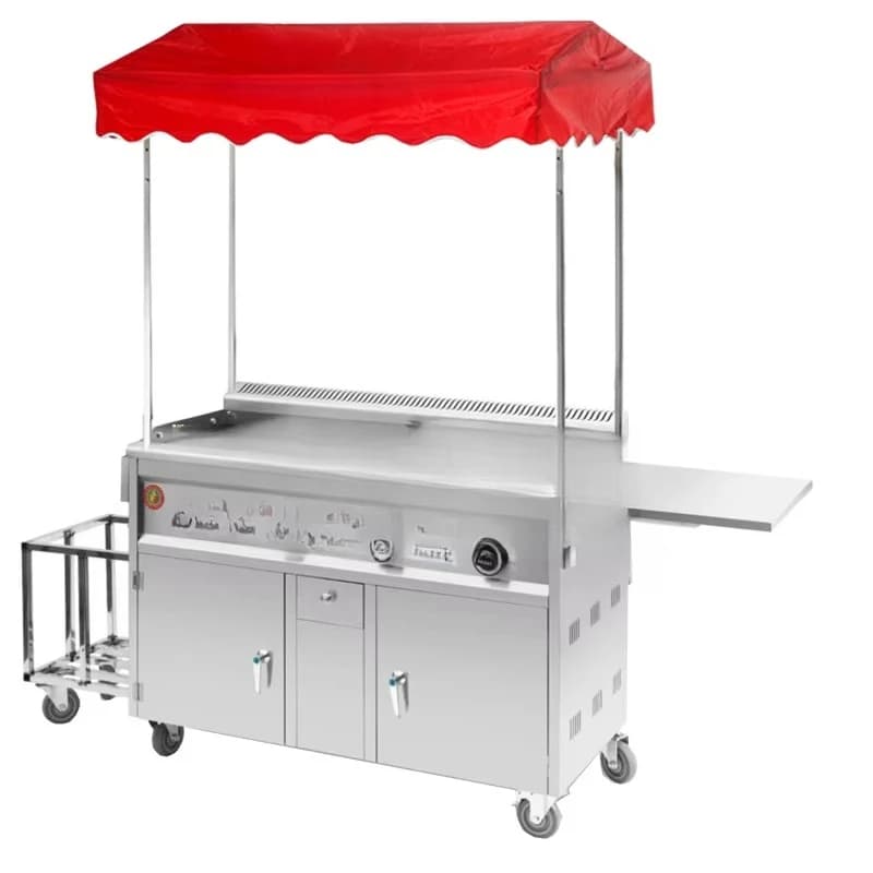 Carrello per snack commerciale Carrello per snack in acciaio inossidabile padella multifunzione teppanyaki