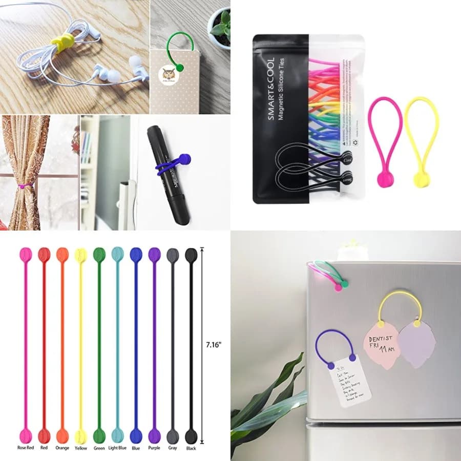Fascette Magnetiche in Silicone Riutilizzabili per Organizzare e Fermare Cavi, Segnalibri, Magneti da Frigo, Colori Assortiti