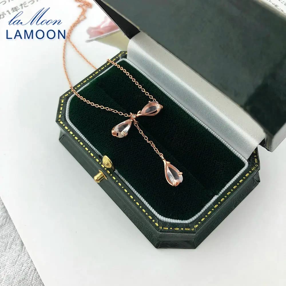 LAMOON Sakura Necklace with Petal Pendant for Women Quartz Cherry Flowers Sterling 925 18K Gold Plated Pink Jewelry Wholesale