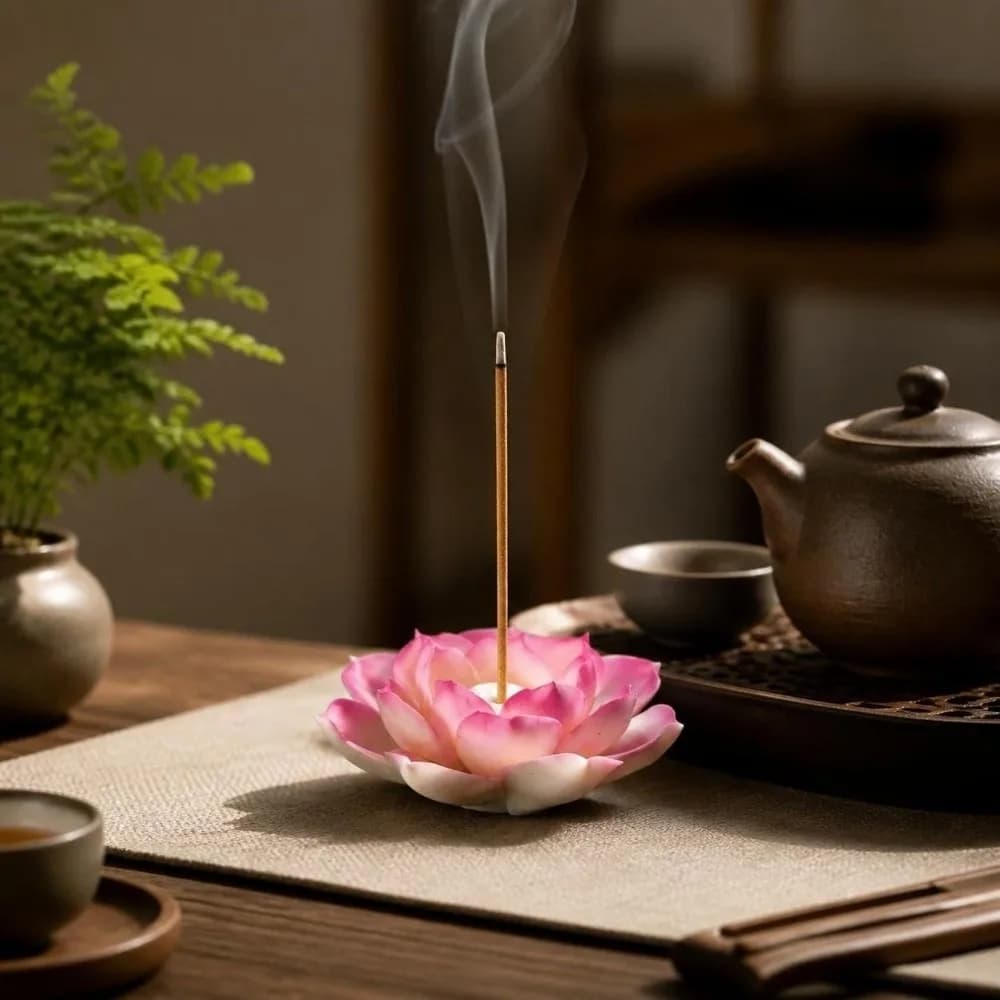 Ceramic Incense Burner Ash Catcher Detachable Lotus Aromatherapy Stand Decorative Flower Design Incense Stick Holder Home Decor