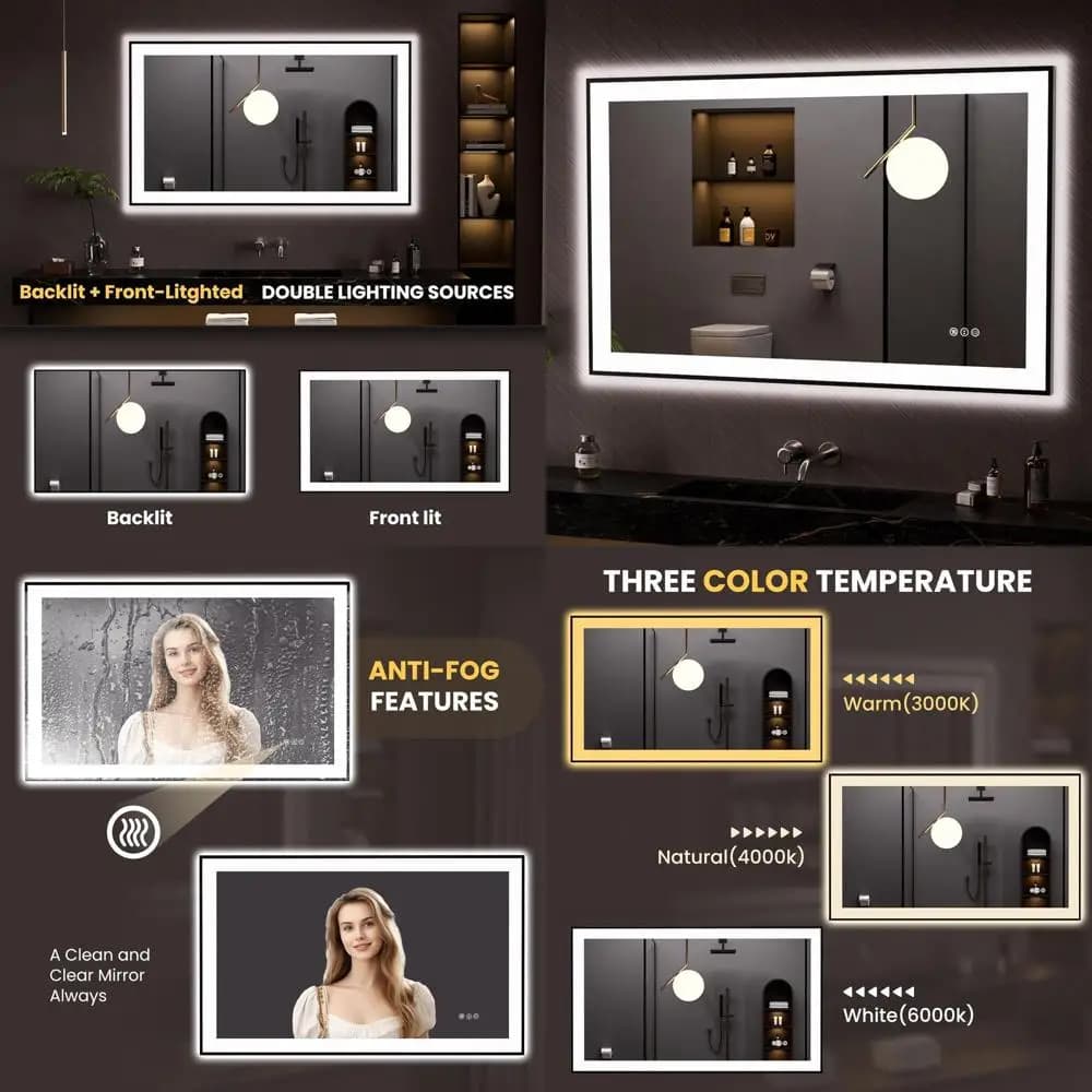 Specchio da Bagno a LED Dimmerabile con Funzione Antiappannamento, Memoria e Vetro Temperato