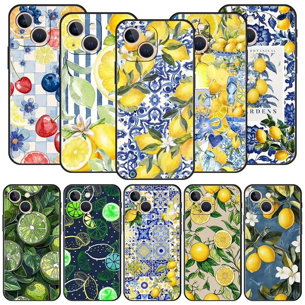 Summer Fruits Lemon Print Phone Case For iPhone 17 Air 16 Plus 13 15 14 12 11 Pro MAX 7 8 SE Soft TPU Shockproof Cover Funda