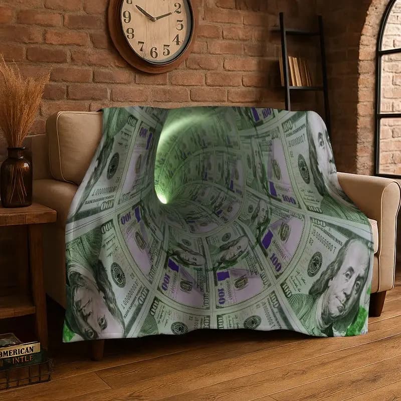 Classic Money Dollar Euro Cartoon Flannel Blanket Soft Throw Blanket for Bedroom Living Room Bed Travel Camping Picnic Nap Cover
