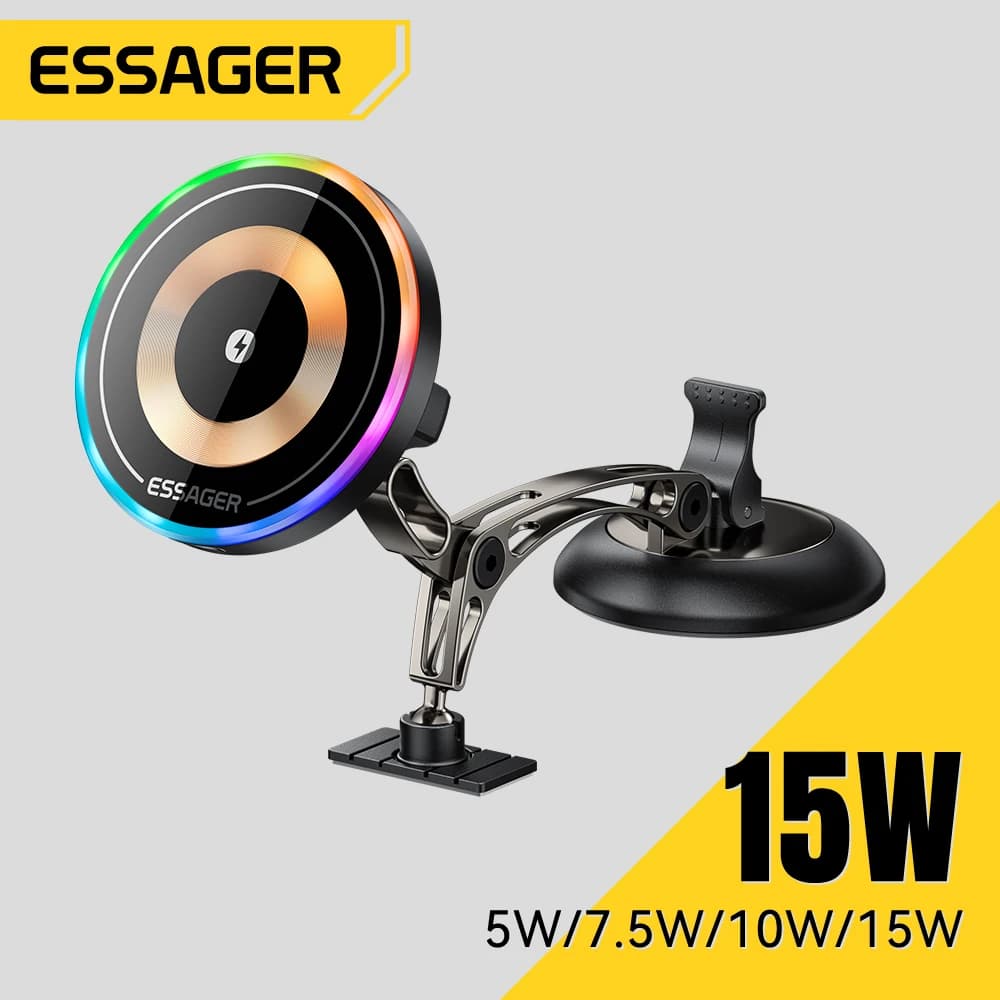 Essager 15W Magnetic Wireless Charger Car Phone Holder 360° Rotation Stand Car Mount for iPhone 17 16 15 Pro Max Samsung Xiaomi