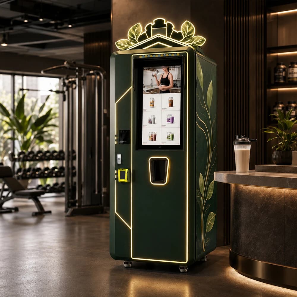 Smart Protein Powder Vending Machine, 32 Inch Touch Screen, 8 Canisters Automatic Cup Mixing Design for Gym & Fitness Center