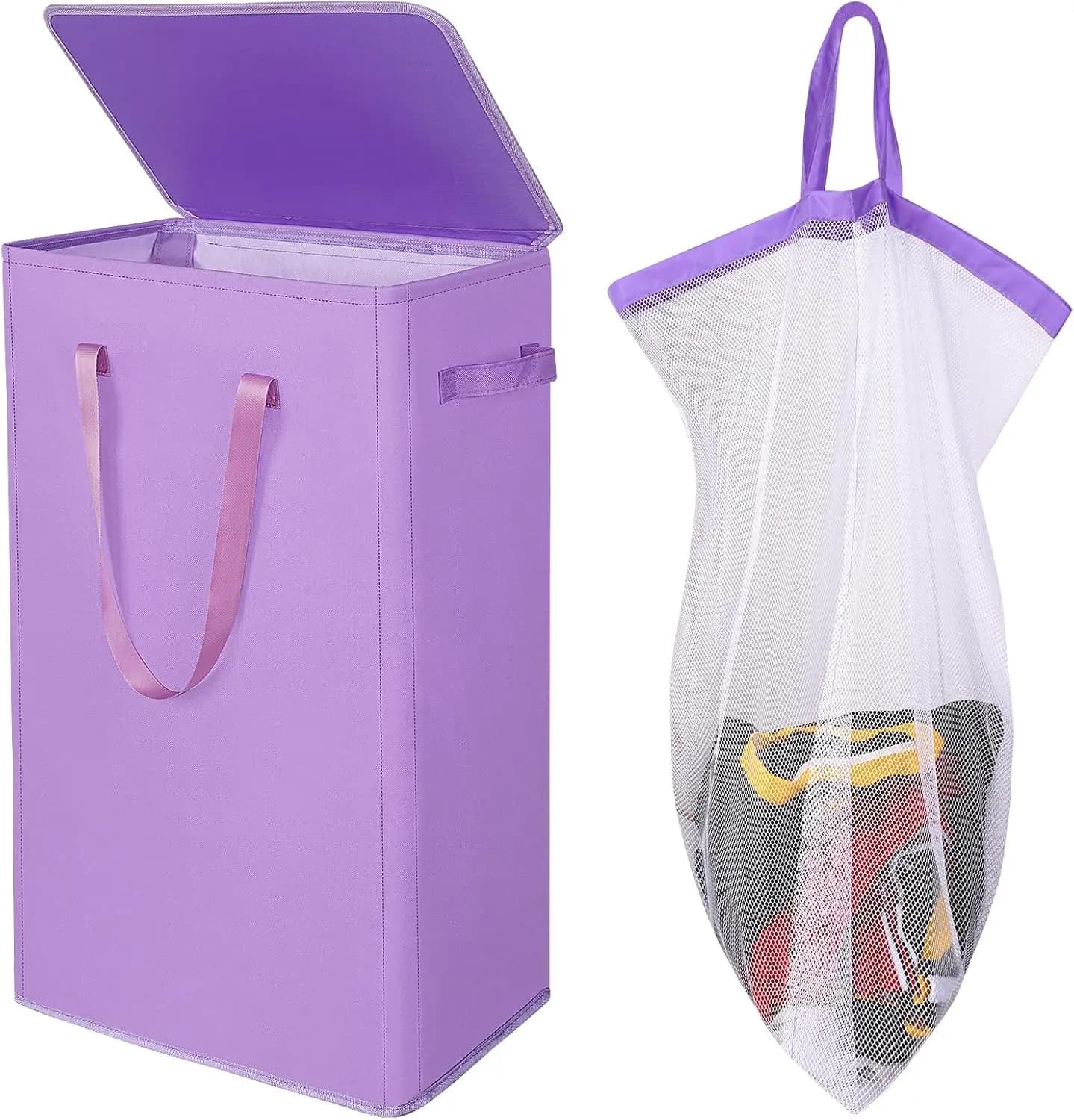 75L Folding Basket with Cover, Removable Bag and Manici, Bedding Room, Bathroom, Sleeping Room, Camper (Viola)