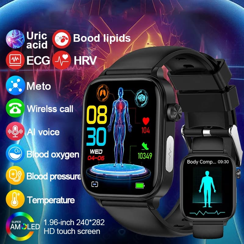 Smartwatch con Monitoraggio Accurato ECG+PPG, Composizione Corporea Femminile, Lipidi nel Sangue, Acido Urico, Tracker Salute Mestruale per Donne