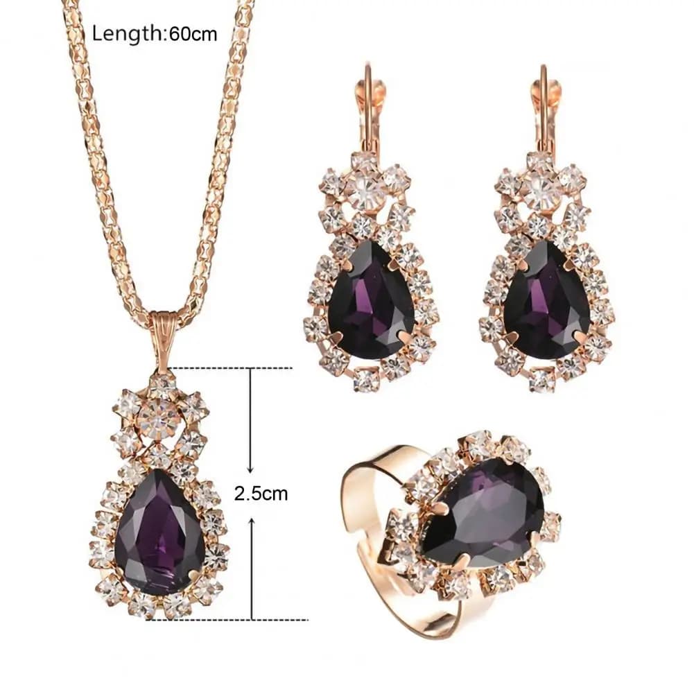 3Pcs/Set Luxury Wedding Jewelry Set Smooth Alloy Necklace Earrings Ring Set Shiny Bridal Earrings Necklace Ring Set