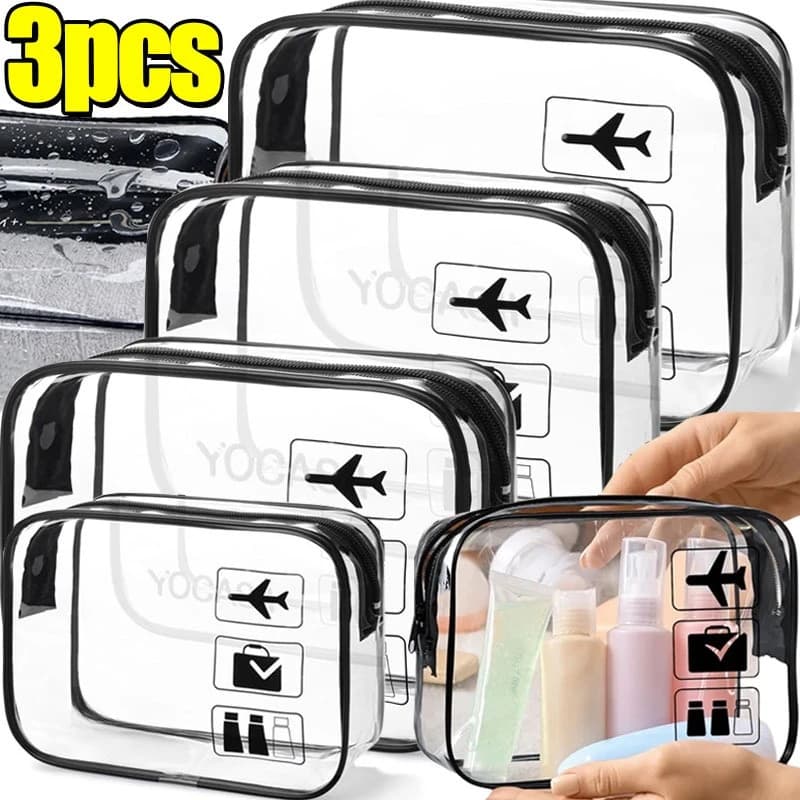 1/3 pezzi Borsa da viaggio trasparente con cerniera per trucchi, organizer da uomo e donna, beauty case impermeabile per cosmetici e articoli da toeletta