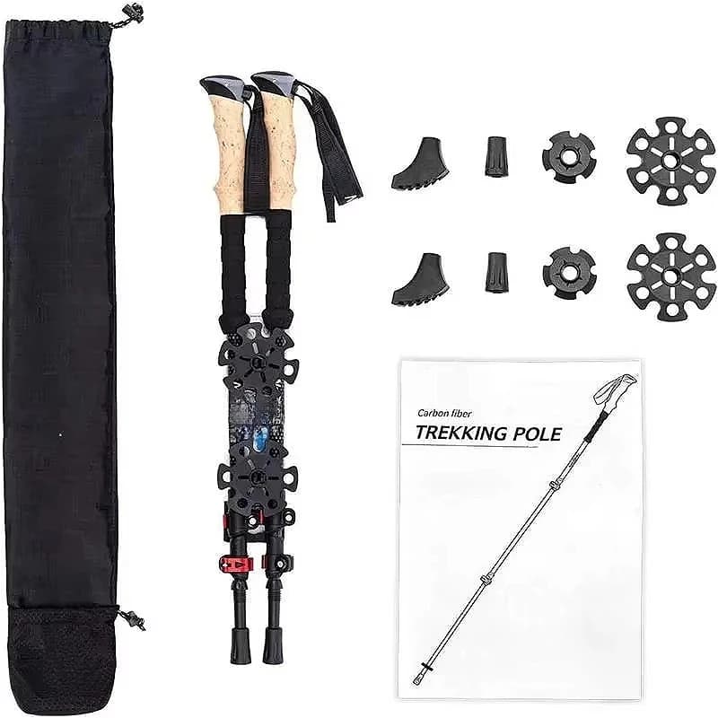 100% 62-135 cm foldable carbon fiber adjustable ultralight trekking poles with fast locking tungsten carbide tips