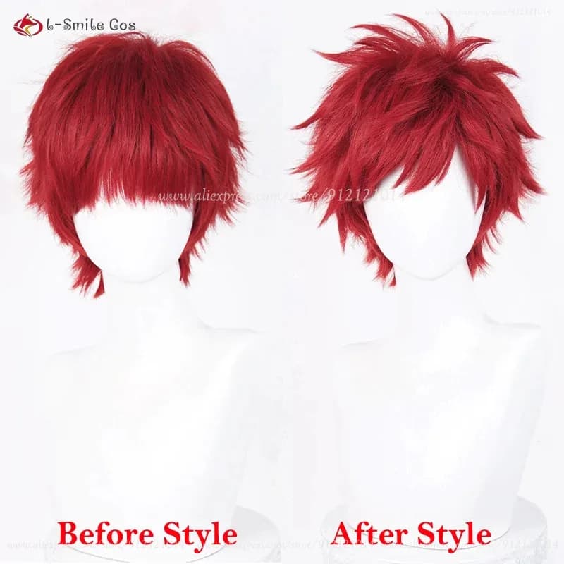 Anime Reinhard Van Astrea Cosplay 30 cm Parrucche corte rosse Capelli sintetici resistenti al calore Costumi di Halloween per uomo + Cappellino per parrucca