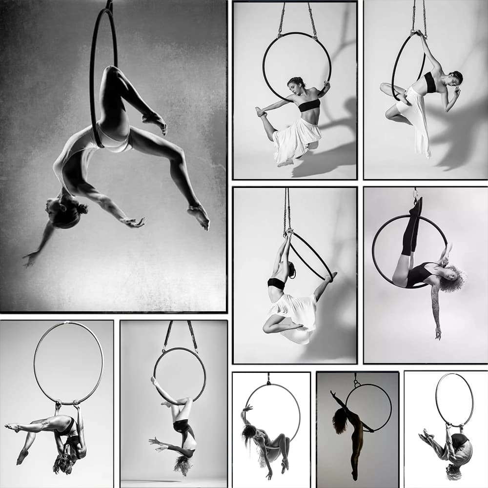 1 quadro su tela senza cornice con stampe di pose classiche con cerchio aereo per soggiorno, decorazioni per la casa, fitness, yoga, danza con cerchio aereo