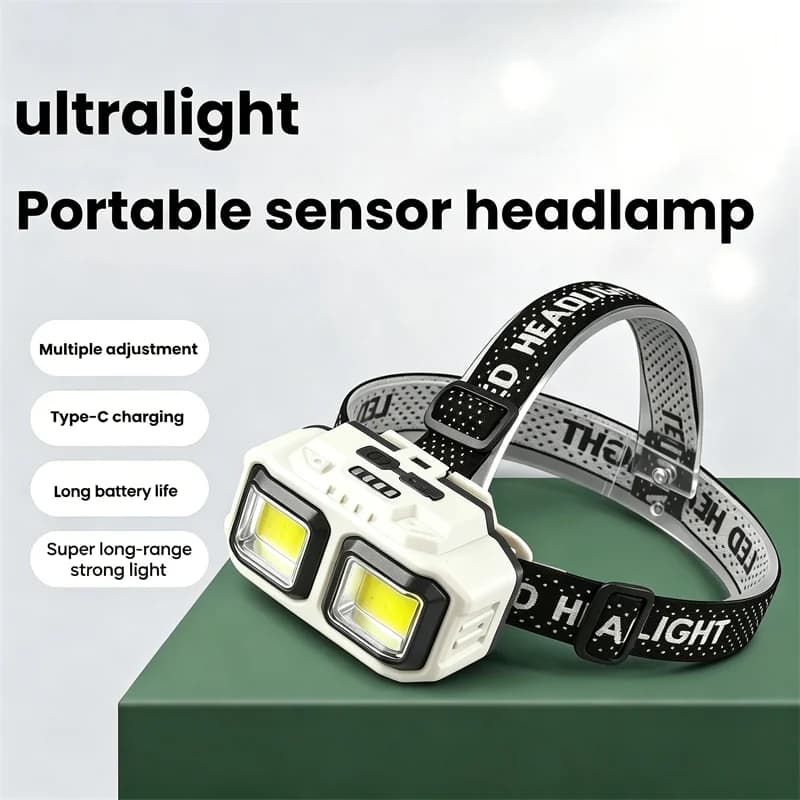 Lampada frontale a LED ricaricabile, luce potente, batteria a lunga durata, impermeabile, indossabile sulla testa, con sensore di movimento, lampada frontale da pesca