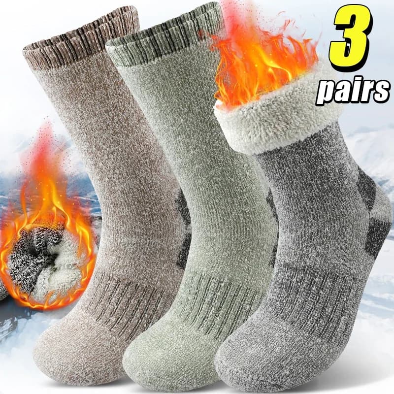 3Pairs Winter Men's Super Thick Socks Cold-resistant Warm Snow Socks Boots Socks Mid-tube Socks Hiking Socks Cold Weather Wear