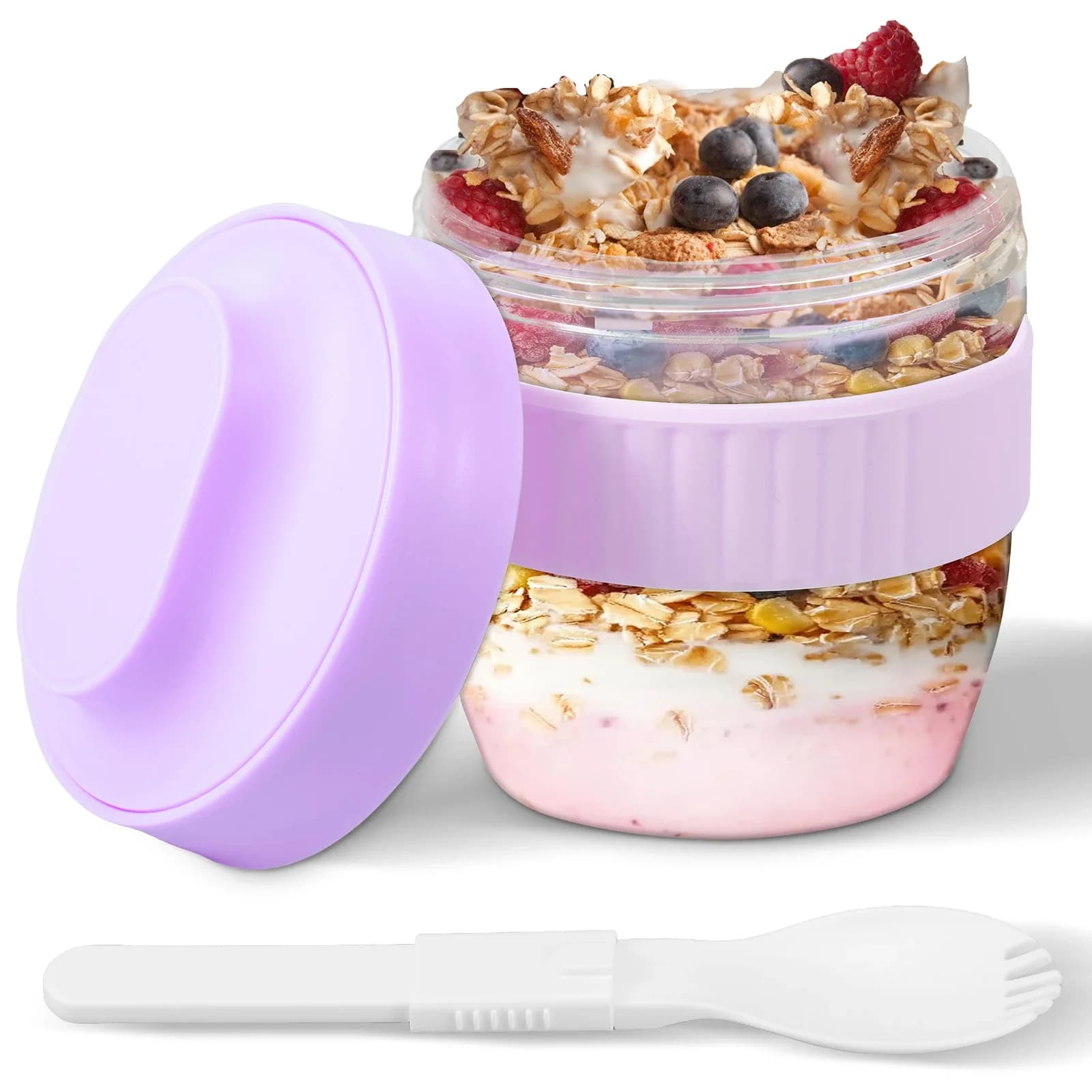 Contenitore per Overnight Oats a Doppio Strato con Coperchio e Cucchiaio, Barattoli Riutilizzabili per Overnight Oats, Contenitore Ermetico per Preparazione Pasti, per Avena e Yogurt