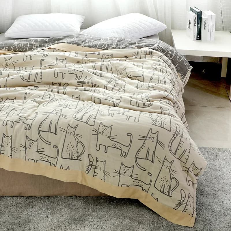 WASART Pure cotton twel coperta trapuntata in mussola cartoon cat print letto matrimoniale di lusso copriletto estivo piumino sottile biancheria da letto king size