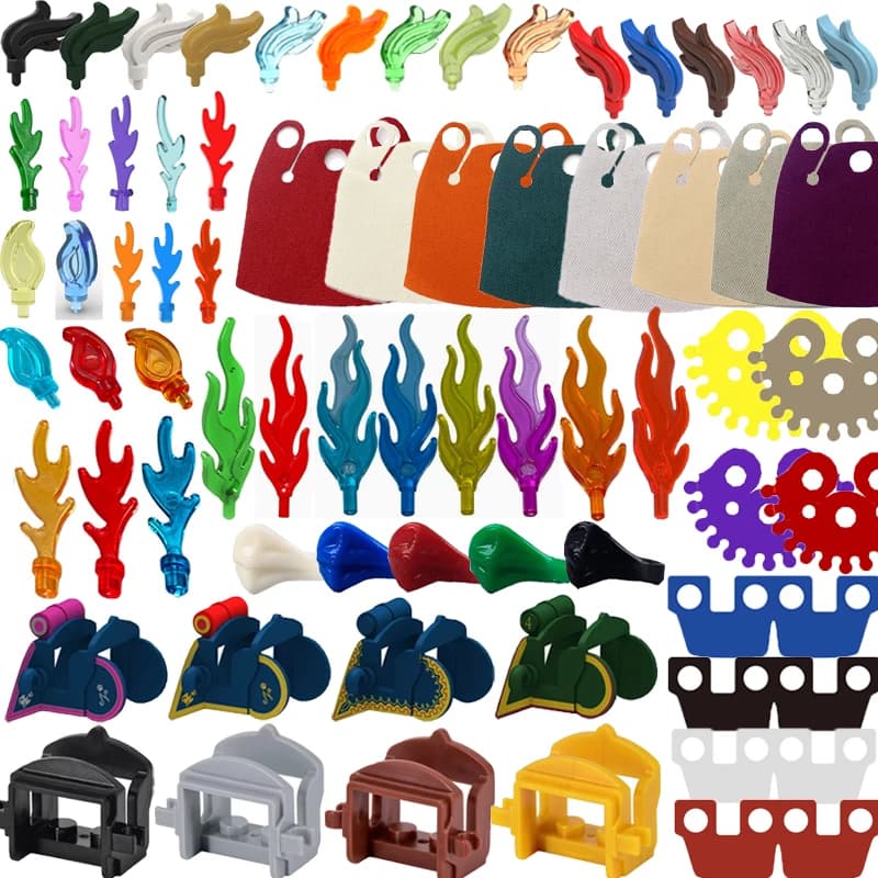 Blocchi da Costruzione MOC, Accessori per Cavaliere Medievale e Cavallo da Guerra, Fodero, Corda per Cavallo, Bandiera, Piuma, Mantello, Lancia, Mini Mattoncini Giocattolo