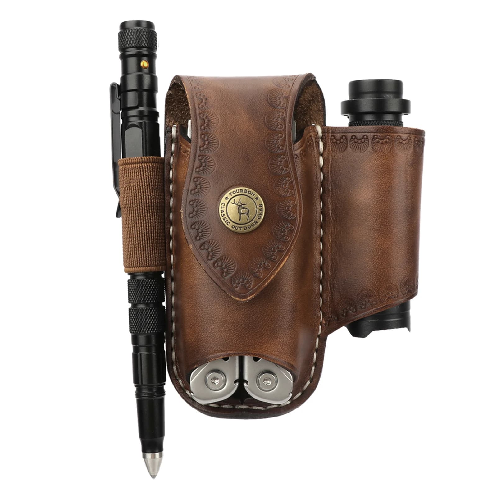 Tourbon Heavy Duty Leather EDC Pocket Multitool Sheath Clip-on Belt Solid EDC Tool Pouch Case Brown