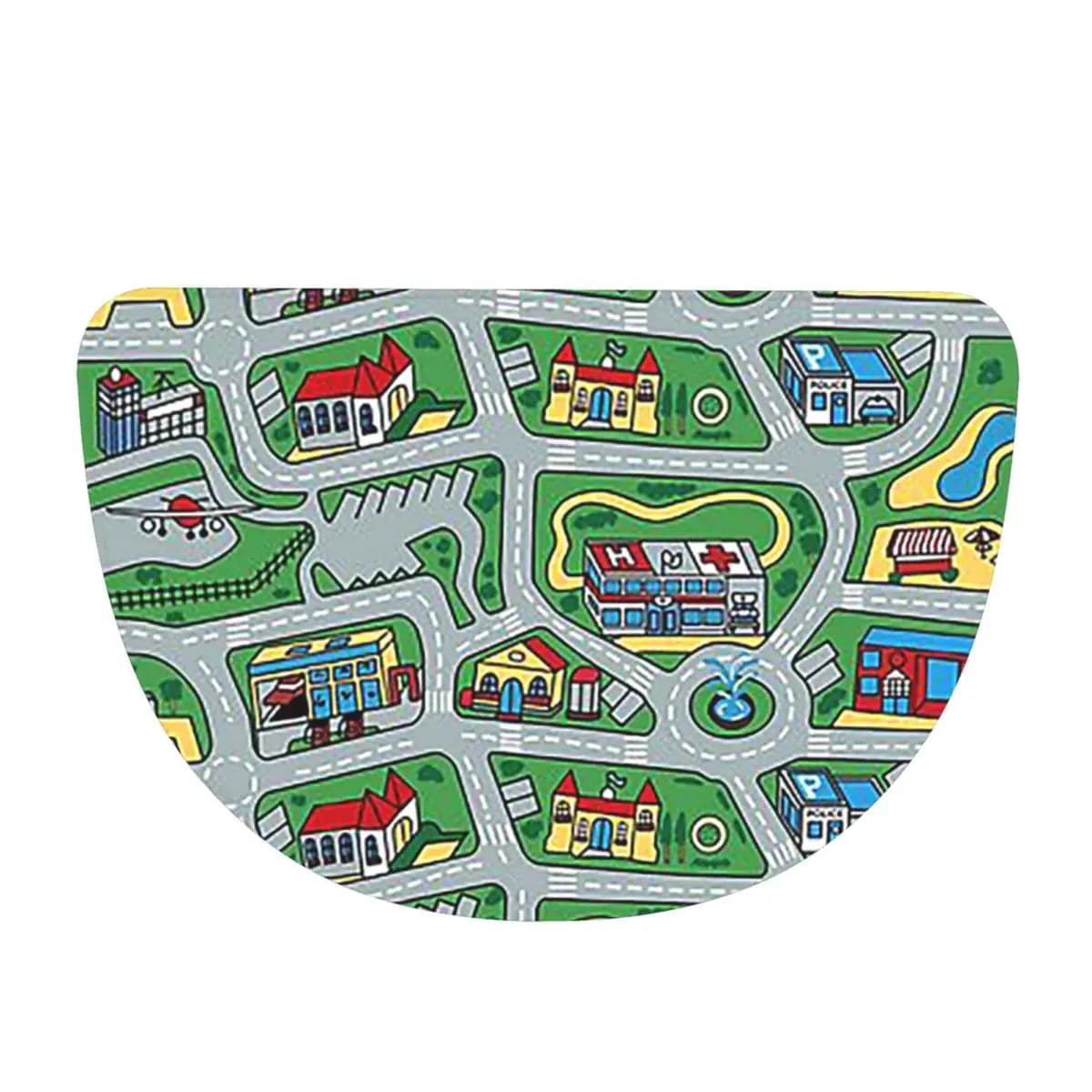 Car City Carpet Road Rug 90s Nostalgic Toy Soft Flannel Half Round Doormat Non Slip Bathroom Mat Absorbent Floor Carpet