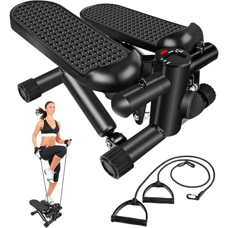 Mini stepper for training at home with adjustable resistance band – Quiet hydraulic climber for fitness