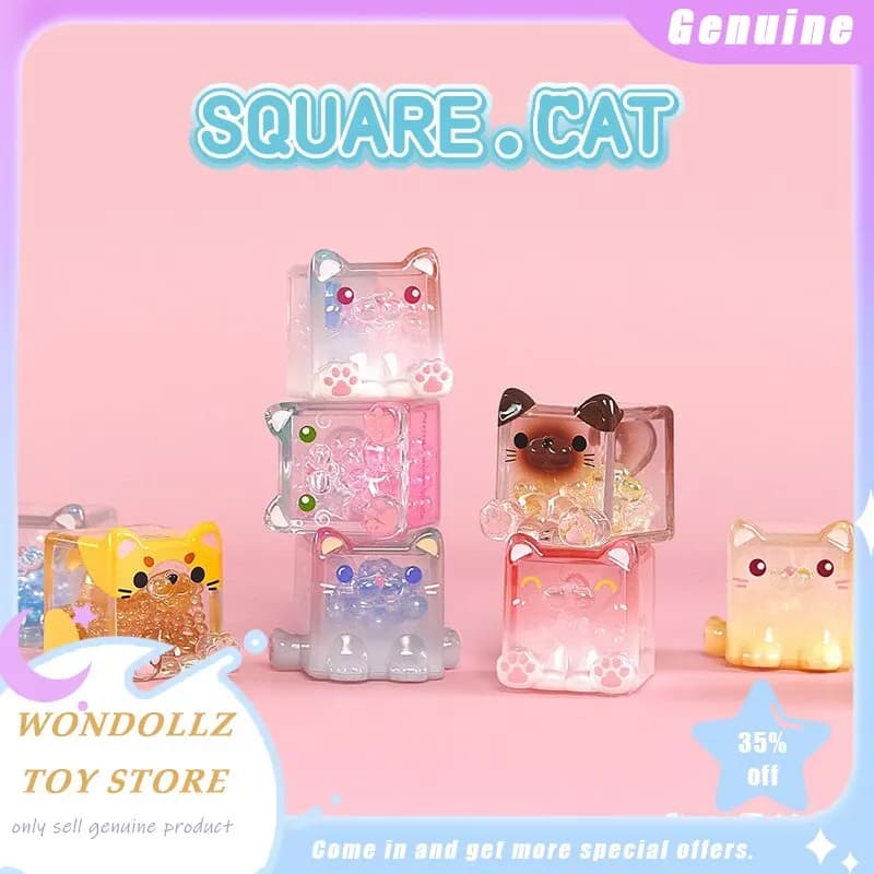 Genuine Square.Cat Ice Cool Resin Series Blind Box Cute Mini Collection Figure Desktop Ornament Decor Gift For Girls Friends