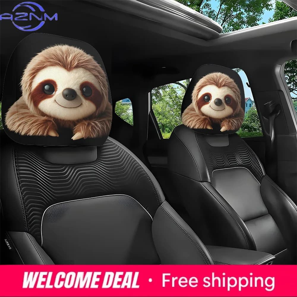 2 Pezzi Copri Poggiatesta Auto con Stampa di Simpatici Sloth, Non Imbottiti, Lavabili, Facili da Installare, Divertenti Accessori Personalizzati per Interni Auto