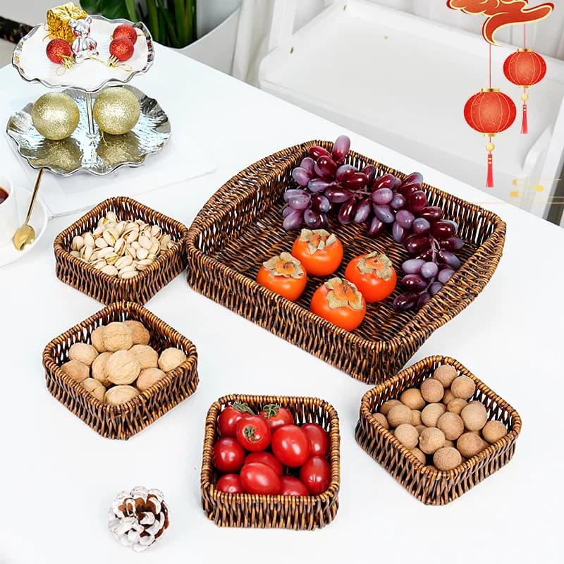 Compartment Imitation Rattan Woven Basket Household Snack Fruit Candy Tray Living Room Coffee Table Dried Fruit Storage Dish