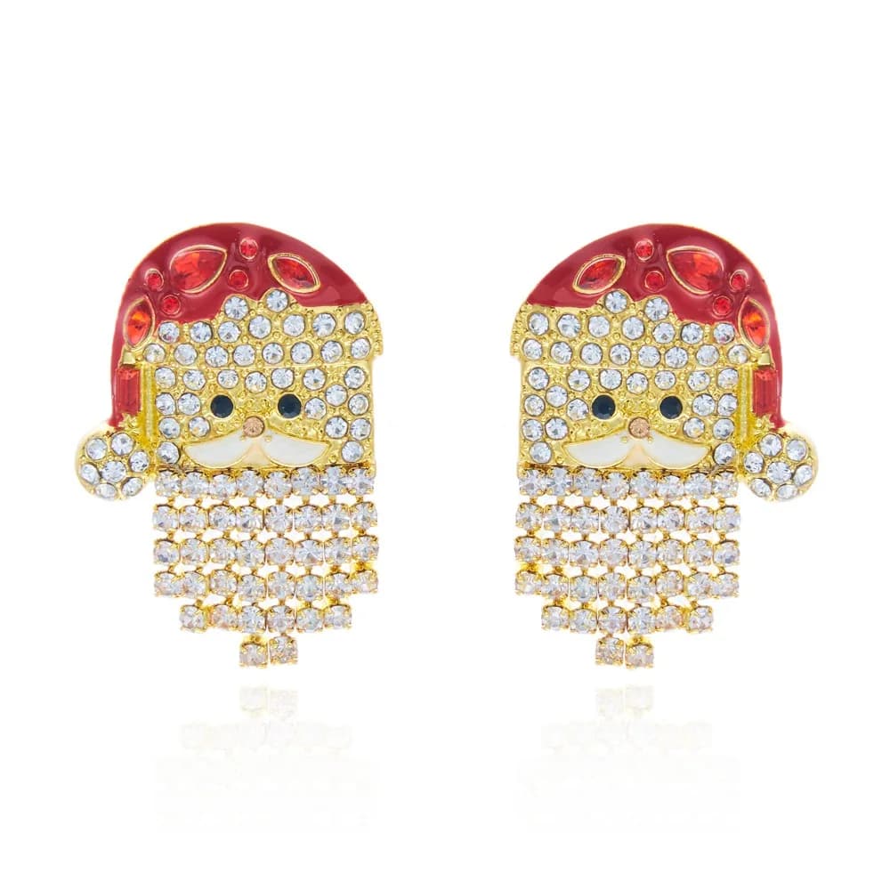 1 Pair Long Tassel Christmas Drop Earrings Sparkling Cute Shiny Rhinestone Stud Earrings Cartoon Luxury