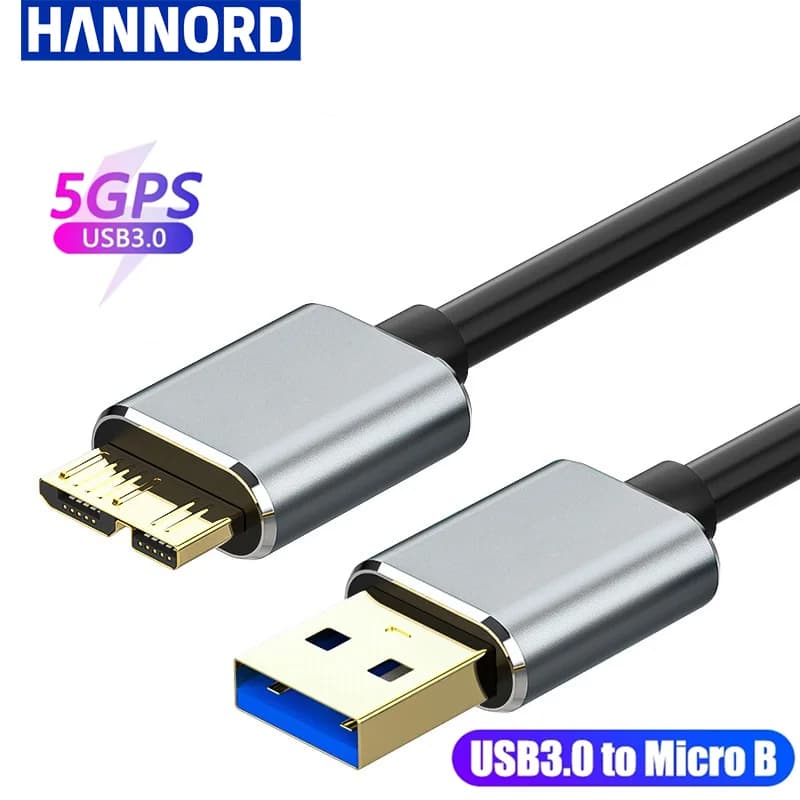 Hannord USB 3.0 Tipo A a Micro B Cavo esterno per disco rigido Cavo di sincronizzazione dati veloce da 5 Gbps per cavo SATA SSD HDD per disco rigido Samsung