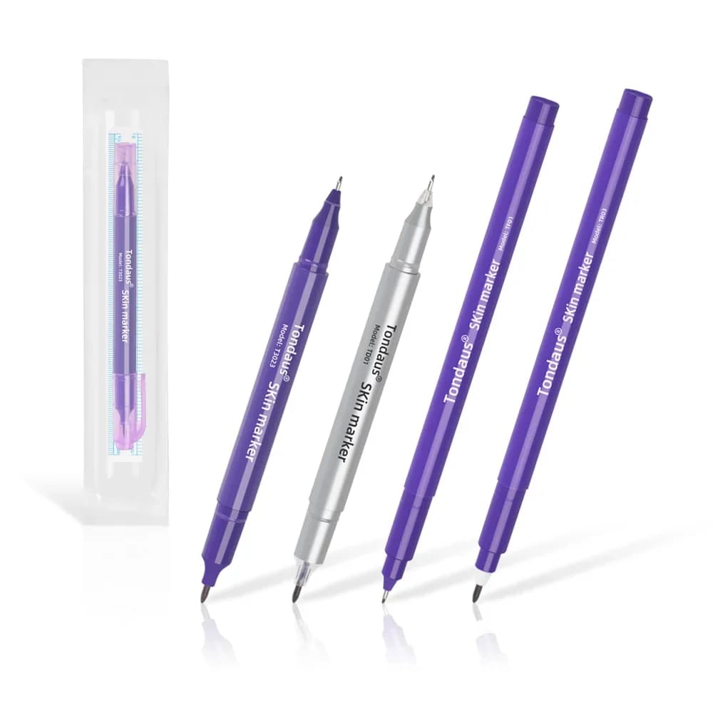 Microblading Marker Pen with Paper Ruler Skin Marker Eyebrow Permanent Makeup Position Mark Tools Stencil Pen for Eyebrow Skin