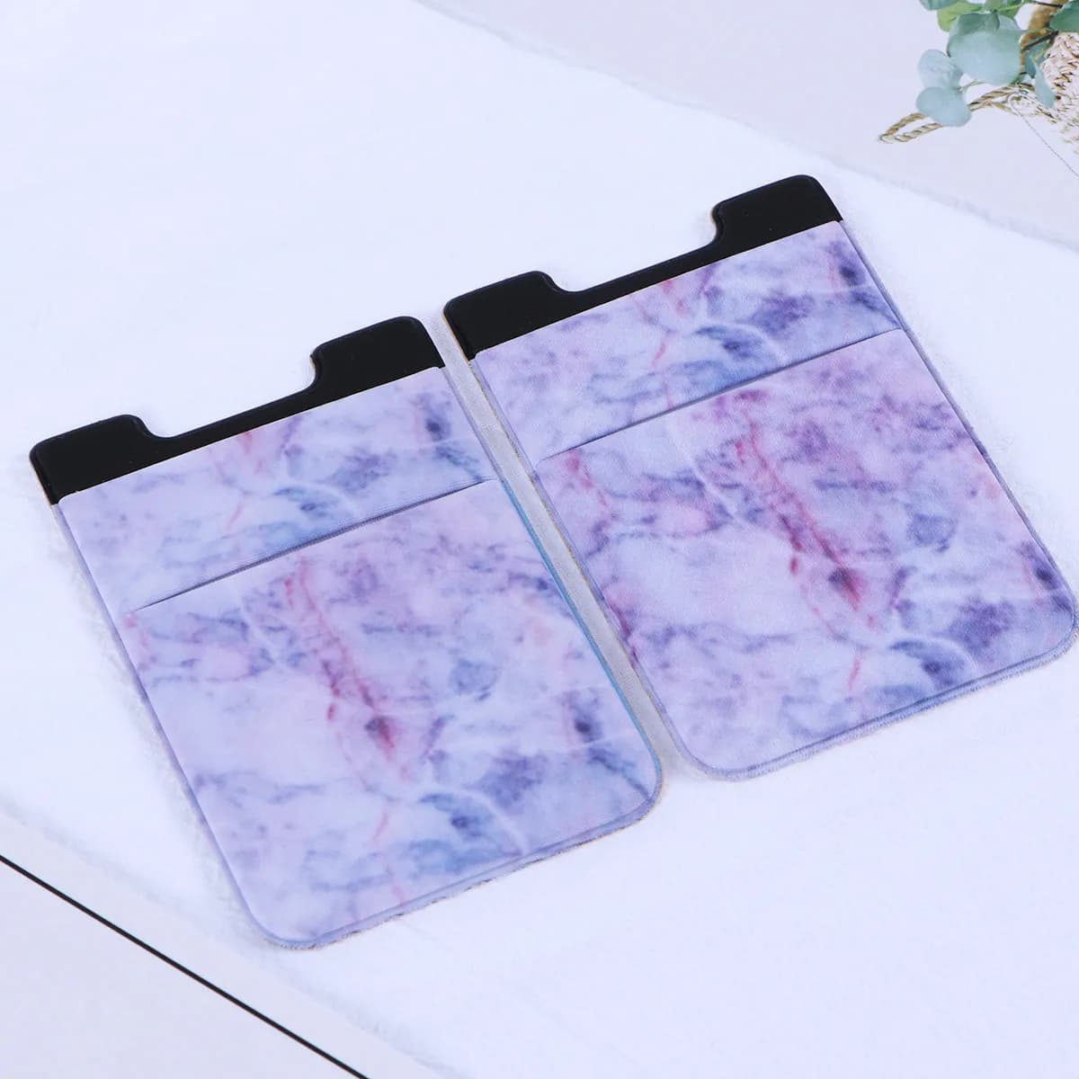 2pcs Marble Pattern Adhesive Phone Wallet For Cell Phone Back Stick On Holder Reusable Credit Card Pocket Material Secure